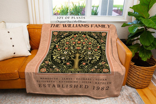 Custom Family Tree Blanket Boho Soft Cottagecore Pastel Terracotta Cozy Couch Throw | Personalized Name Gift Meaningful Heritage Tapestry