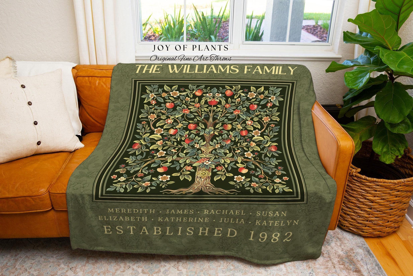 Heritage Apple Tree Family Blanket Personalized Name Tapestry Sentimental Throw | Rustic Victorian Cozy Cottagecore Custom Heirloom Gift