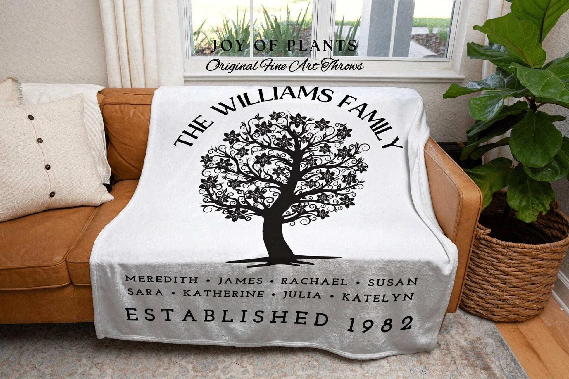 Minimalist Family Tree Blanket | Custom Family Tree Personalized Tapestry Meaningful Mother's Day Gift Thoughtful Gift for Mom Sentimental |