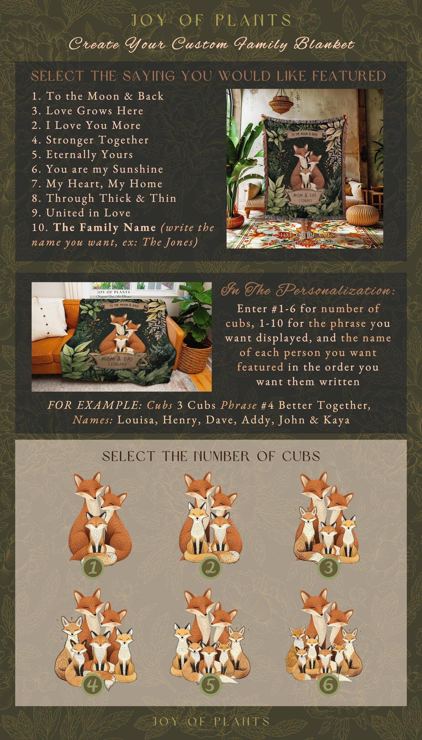 I Love You More Custom Fox Family Blanket Woodland Tapestry Throw, Personalized with Names Nature Lover Sentimental Gift for Parents & Kids