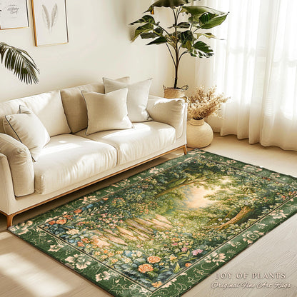 Mystic Garden Fairytale Landscape Area Rug | Fairycore Woodland Nature Lover Book Nook Floor Mat Cozy Earthy Bedroom Decor Whimsical Floral