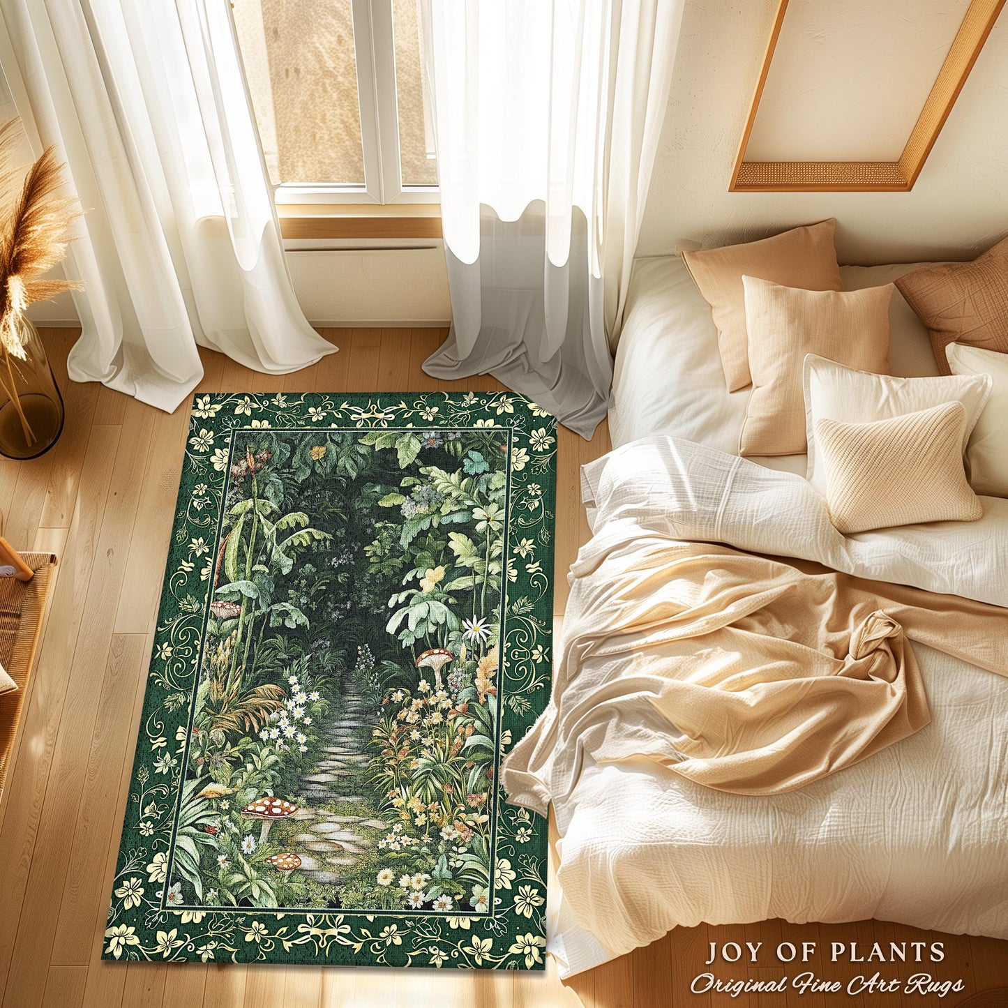 Soft Green Woodland Area Rug for Bedroom | Fairycore Woodland Nature Lover Book Nook Cozy Earthy Bedroom Decor Jungle Whimsical Aesthetic |