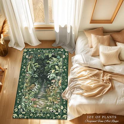 Soft Green Woodland Area Rug for Bedroom | Fairycore Woodland Nature Lover Book Nook Cozy Earthy Bedroom Decor Jungle Whimsical Aesthetic |