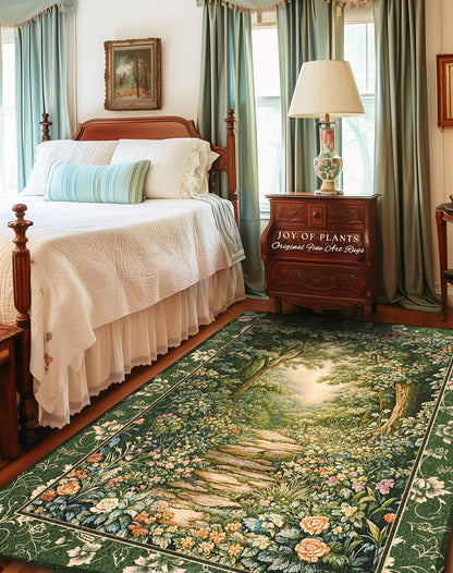 Mystic Garden Fairytale Landscape Area Rug | Fairycore Woodland Nature Lover Book Nook Floor Mat Cozy Earthy Bedroom Decor Whimsical Floral