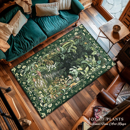 Soft Green Woodland Area Rug for Bedroom | Fairycore Woodland Nature Lover Book Nook Cozy Earthy Bedroom Decor Jungle Whimsical Aesthetic |