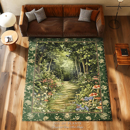 Natural Plants Ethereal Folklore Area Rug | Woodland Fairy Inspired Nature Lover Bedroom Cozy Earthy Bedroom Decor Mystical Floral Landscape