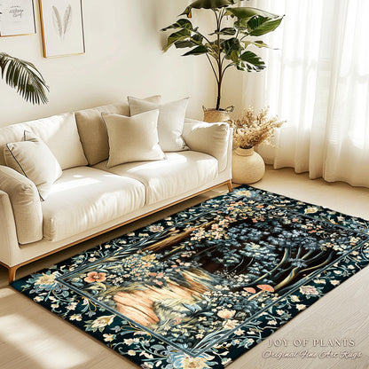 Dreamy Forest Landscape Botanical Area Rug | Misty Forest Dark Cottagecore Aesthetic Fairycore Book Nook Room Decor Magical Jungle Aesthetic