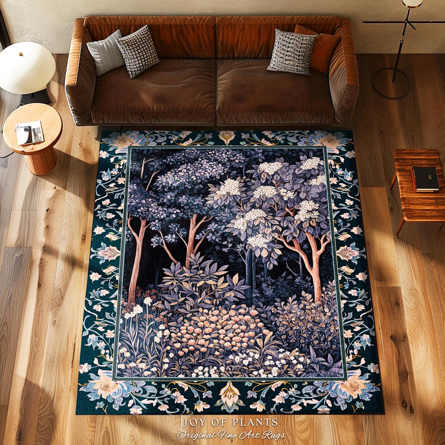 Fairycore Aesthetic Botanical Rug | Dark Academia Ethereal Lavender Purple Area Rug Nature Inspired Woodland Wildflowers Decor Ethereal |