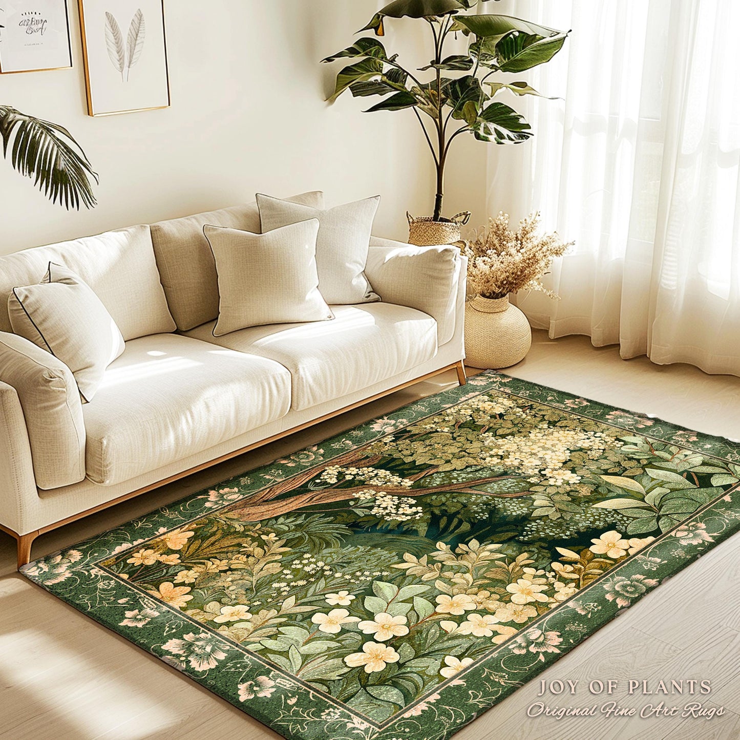 Soft Aesthetics Folklore Area Rug | Fairy Inspired Bedroom Cozy Cottagecore Room Decor Ethereal Nature Aesthetic Sage Green Indie Accent Rug