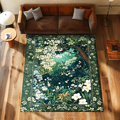 Botanical Aesthetic Forest Accent Rug | Dark Cottagecore Folklore Inspired Room Decor Ethereal Aesthetic Area Rug Fairycore Bedroom Mystical