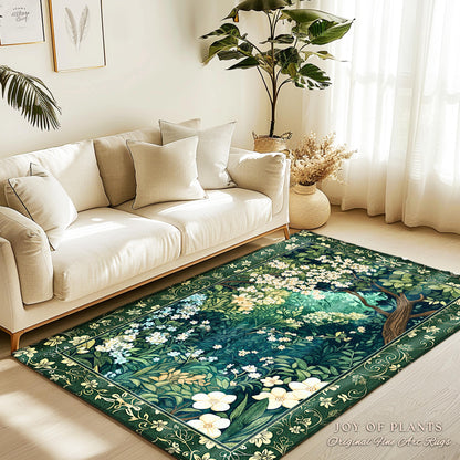 Botanical Aesthetic Forest Accent Rug | Dark Cottagecore Folklore Inspired Room Decor Ethereal Aesthetic Area Rug Fairycore Bedroom Mystical