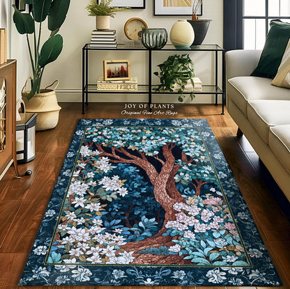 Bohemian Tree Rug Magical Aesthetic | Folklore Room Decor Ethereal Area Rug Nature Inspired Woodland Magic Wildflower Fairy Inspired Bedroom