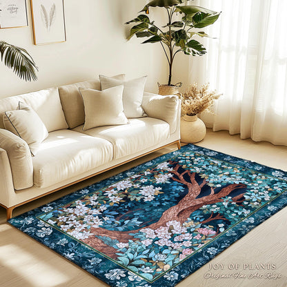 Bohemian Tree Rug Magical Aesthetic | Folklore Room Decor Ethereal Area Rug Nature Inspired Woodland Magic Wildflower Fairy Inspired Bedroom