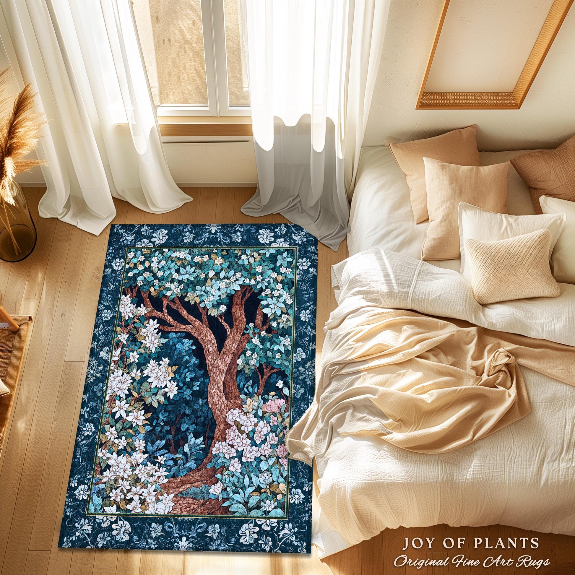 Bohemian Tree Rug Magical Aesthetic | Folklore Room Decor Ethereal Area Rug Nature Inspired Woodland Magic Wildflower Fairy Inspired Bedroom