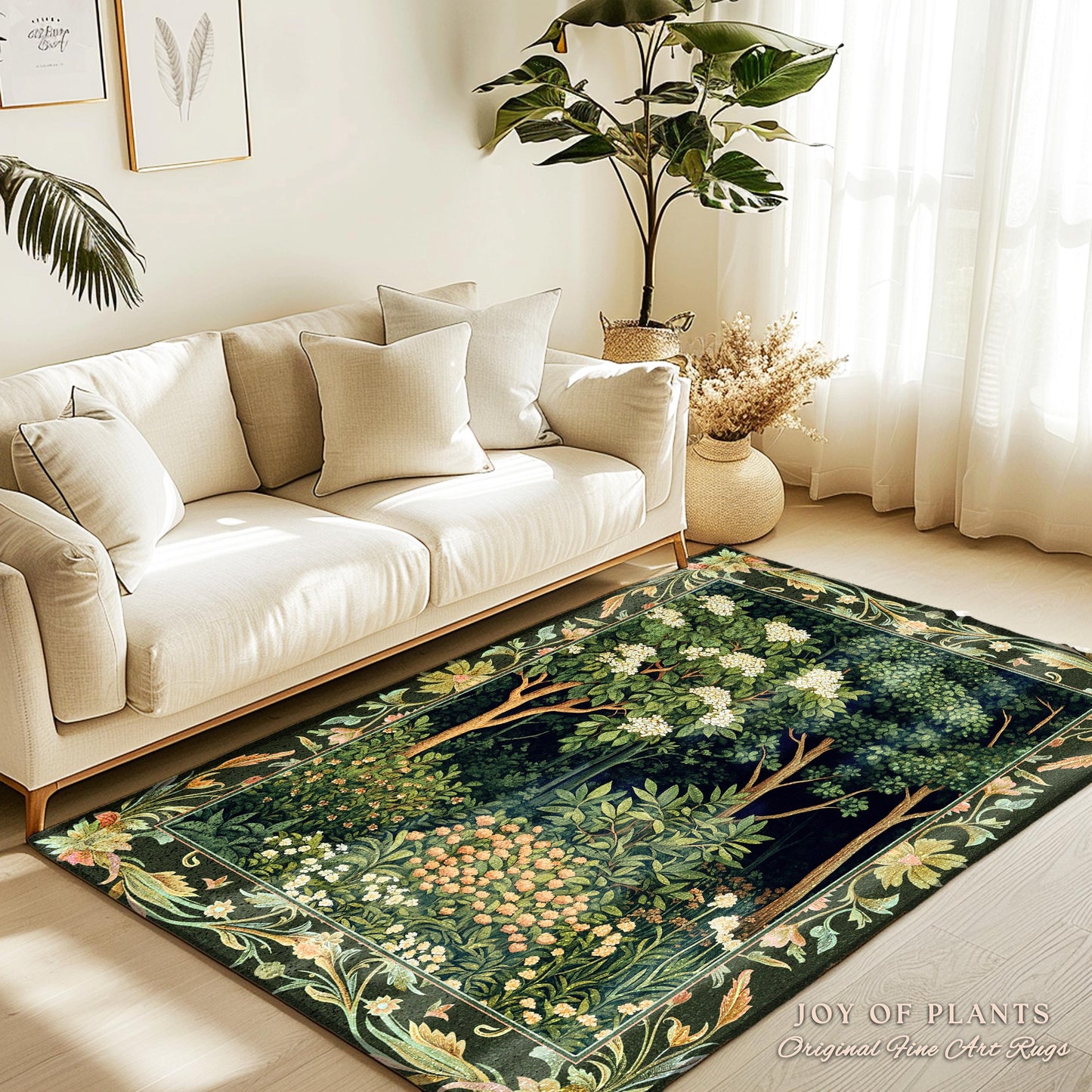 Emerald Green Medieval Tree Area Rug | Magical Woodland Cottagecore Aesthetic Nature Lover Book Nook Bedroom Olive Green Decor Bohemian Cute