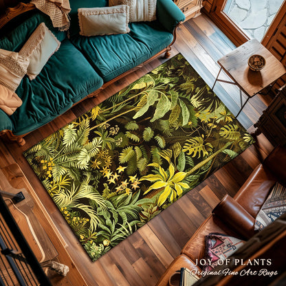 Moody Botanical Jungle Leaves Rug | Eclectic Green Maximalist Bedroom Decor Whimsigoth Vintage Botanical Nature Living Room Forest Theme |