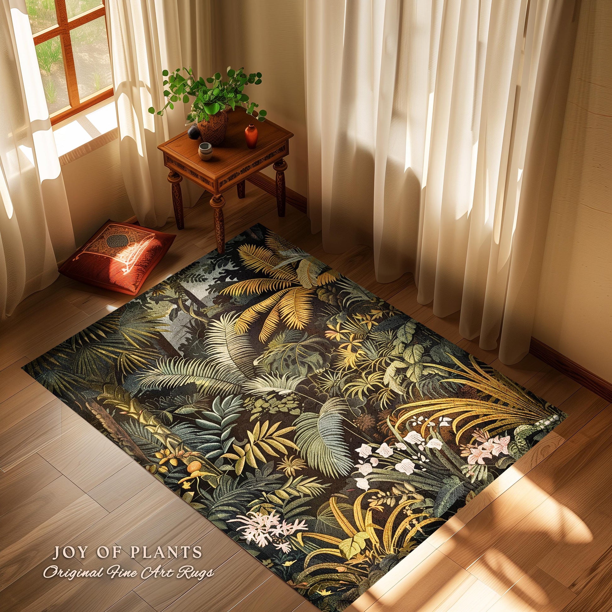 Earthy Colors Tropical Leaves Area Rug | Jungle Theme Bedroom Decor Whimsical Botanical Living Room Forest Floor Abstract House Plant Rug |