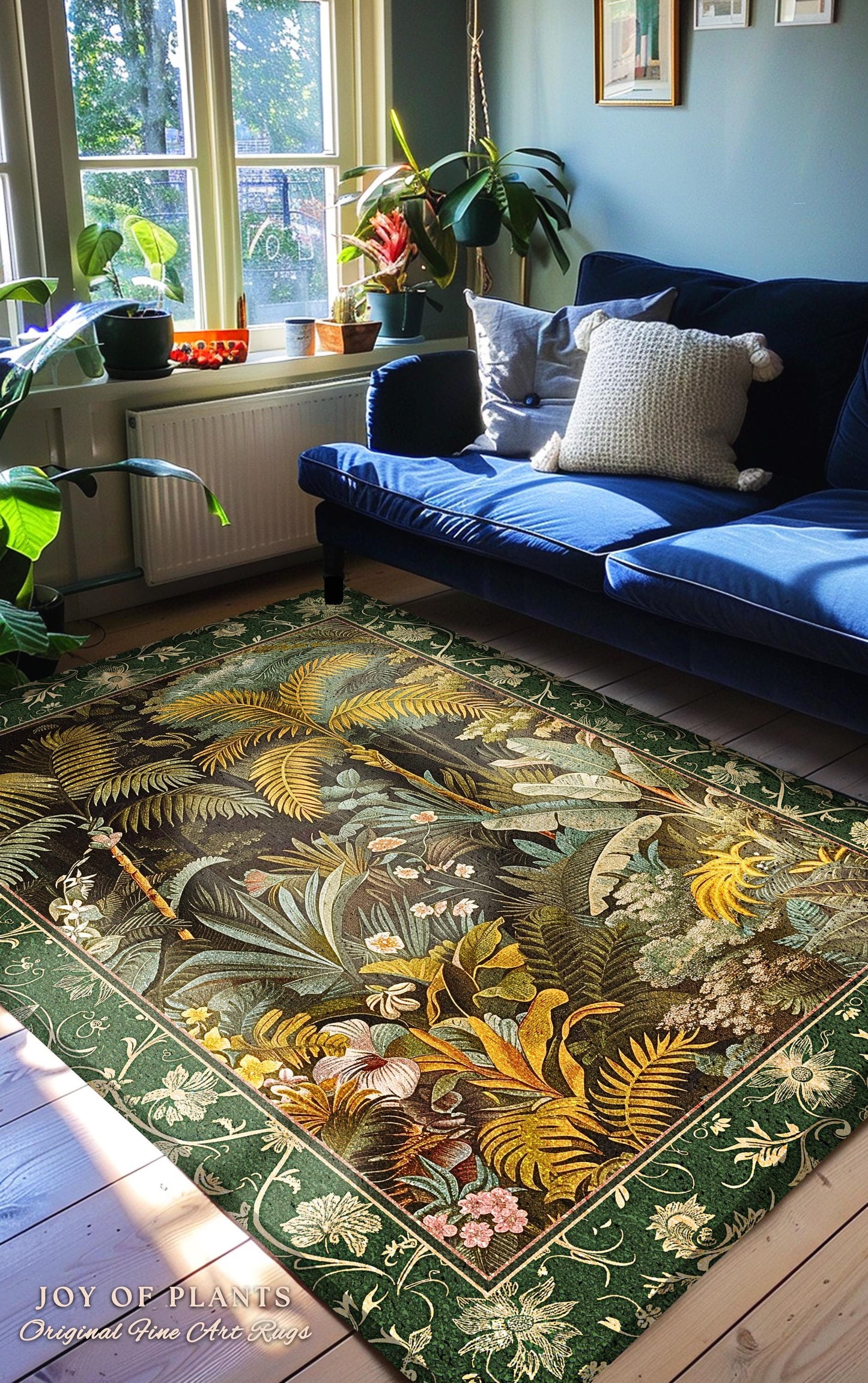 Maximalist Botanical Jungle Area Rug | Exotic Leaf Tropical Nature Theme Bedroom Decor Vintage Elegance Living Room Forest Floor Abstract |