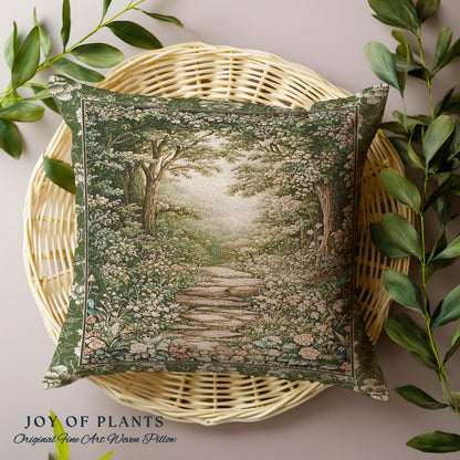 Mystic Garden Fairytale Landscape Tapestry Pillow | Fairycore Woodland Nature Lover Book Nook Cushion Cozy Earthy Home Decor Whimsical |
