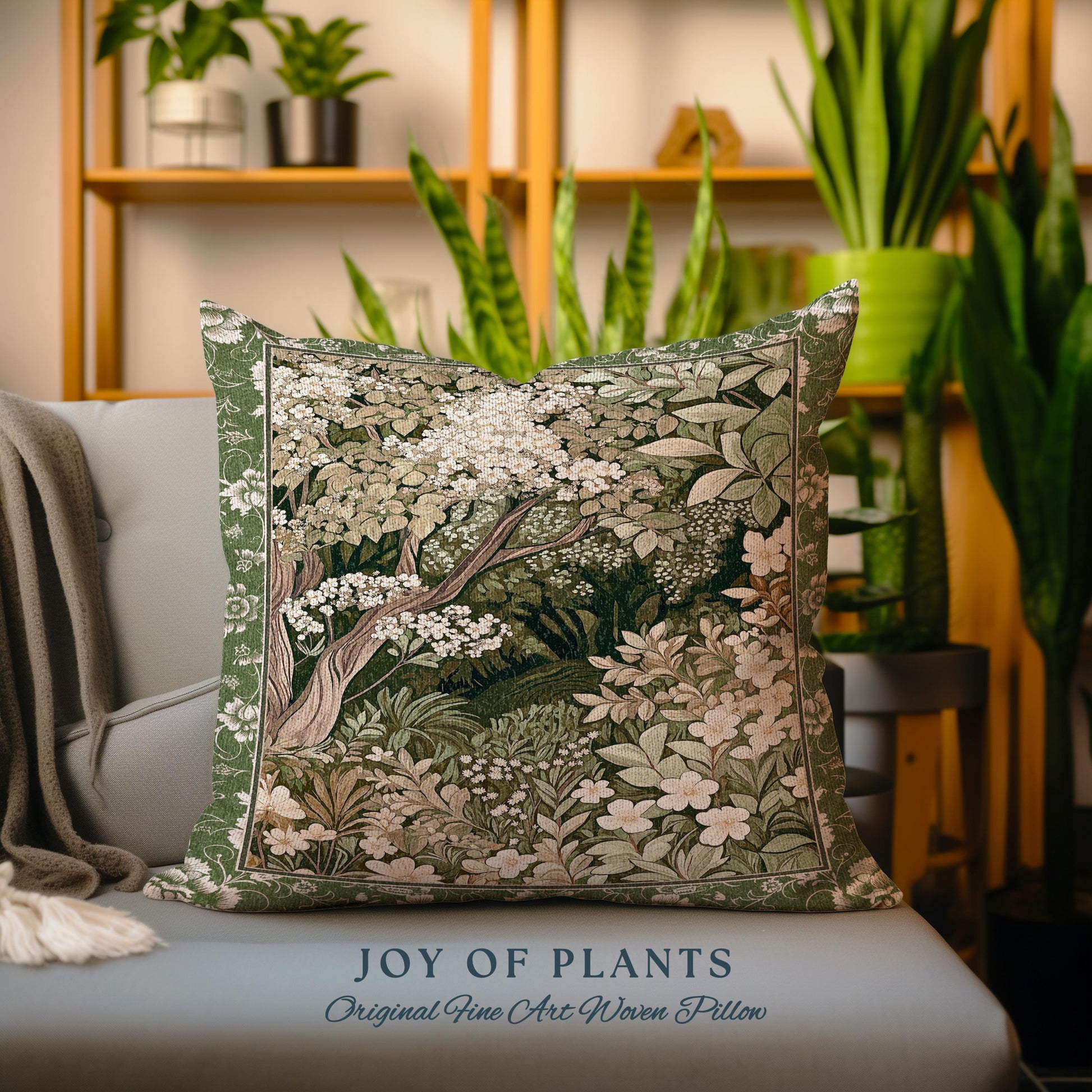 Soft Aesthetics Folklore Throw Pillow | Fairy Inspired Bedroom Cozy Cottagecore Room Decor Ethereal Nature Aesthetic Sage Green Indie Pillow