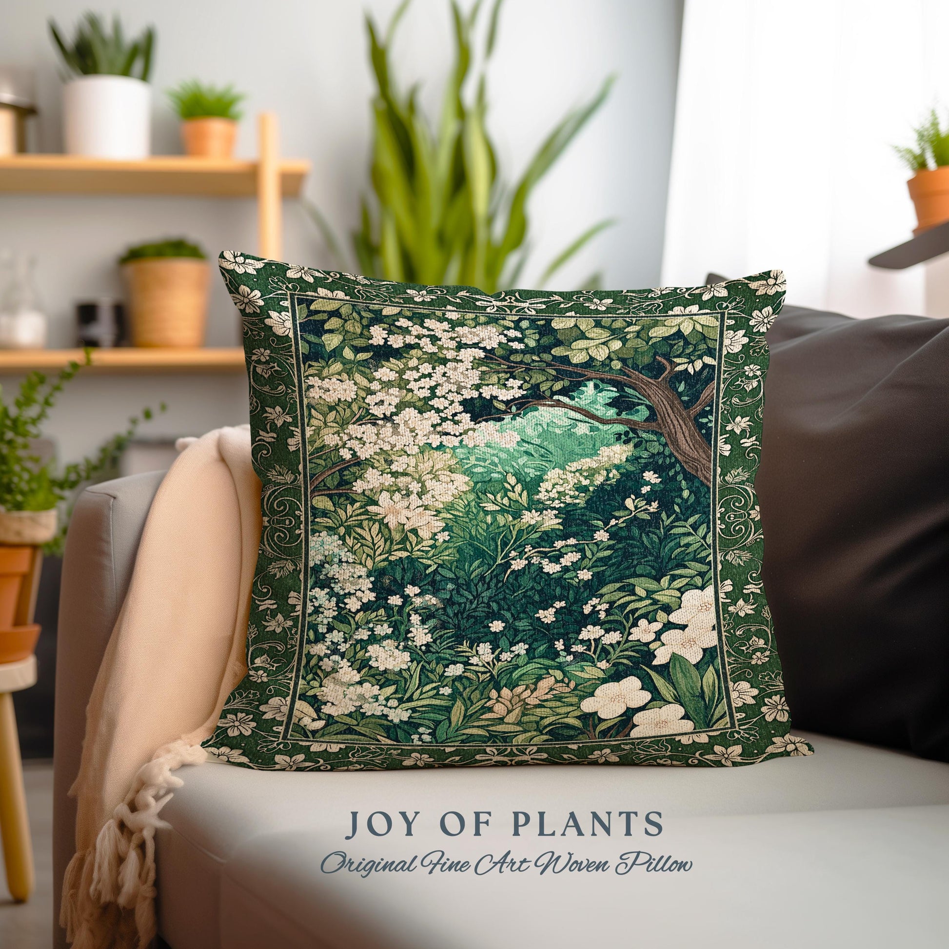 Botanical Aesthetic Forest Tapestry Throw Pillow Dark Cottagecore Folklore Inspired Decor | Ethereal Aesthetic Fairycore Mystical Woodland