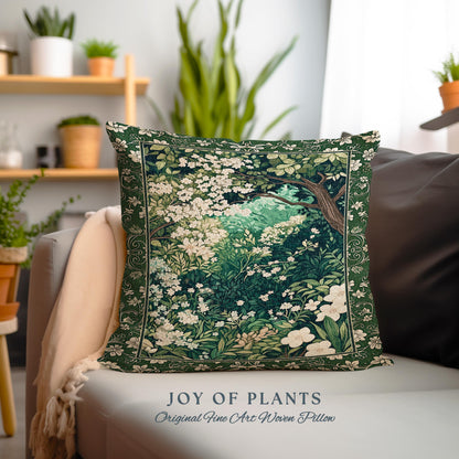 Botanical Aesthetic Forest Tapestry Throw Pillow Dark Cottagecore Folklore Inspired Decor | Ethereal Aesthetic Fairycore Mystical Woodland
