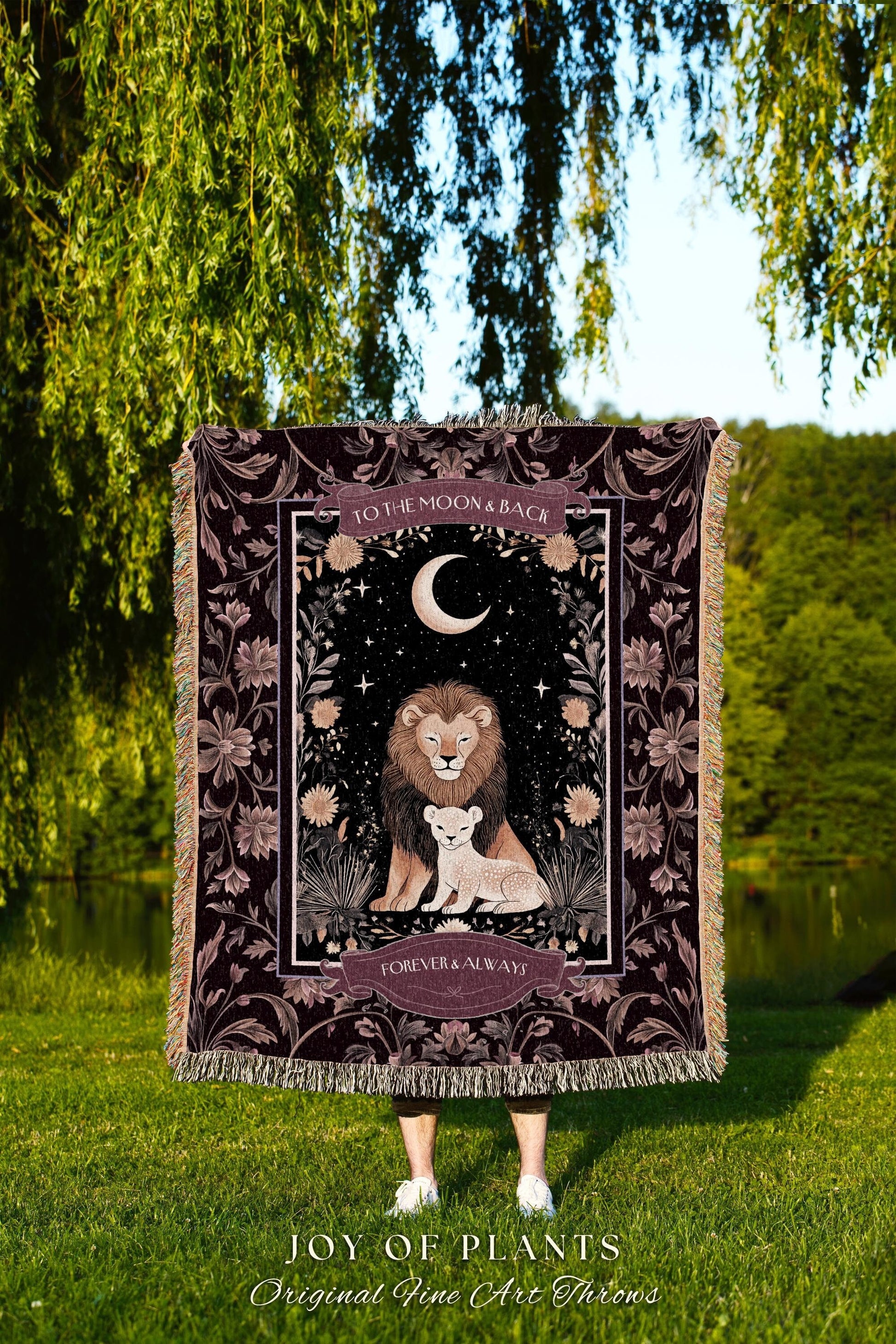 Personalized Lion Blanket for Mom from Child Cozy Starry Night Sentimental Decor Custom Parent Throw, To the Moon & Back, Heartfelt Dad Gift