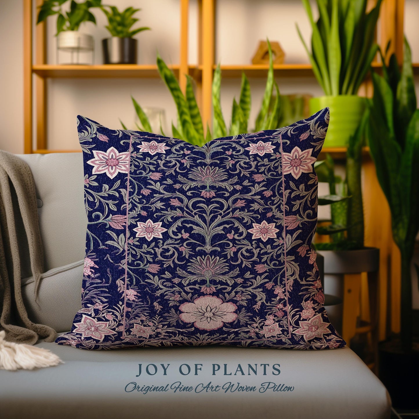 Whimsical Florals Accent Pillow | Dark Renaissance Style Art Deco Aesthetic Purple Botanical Cushion Rug Morris Inspired Fairycore Gothic
