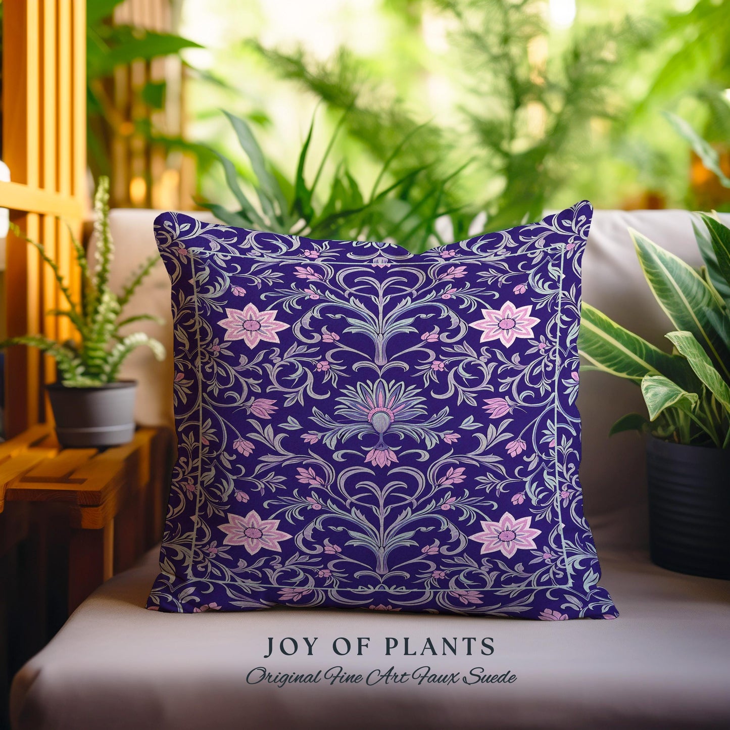 Art Deco Aesthetic Floral Accent Pillow | Whimsical Maximalist Ornate Dark Renaissance Style Art Deco Aesthetic Lavender Purple Botanical