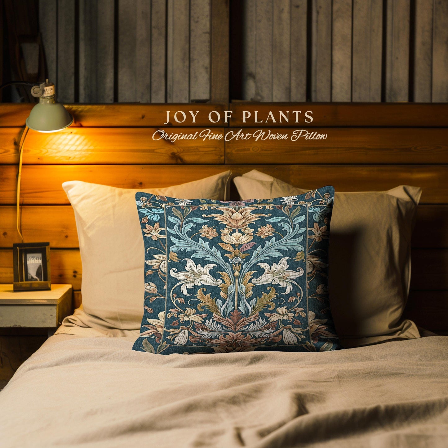 Art Nouveau Floral Ornate Throw Pillow Renaissance Style Botanical Dark Academia, William Morris Inspired Rustic Farmhouse Tapestry Cushion