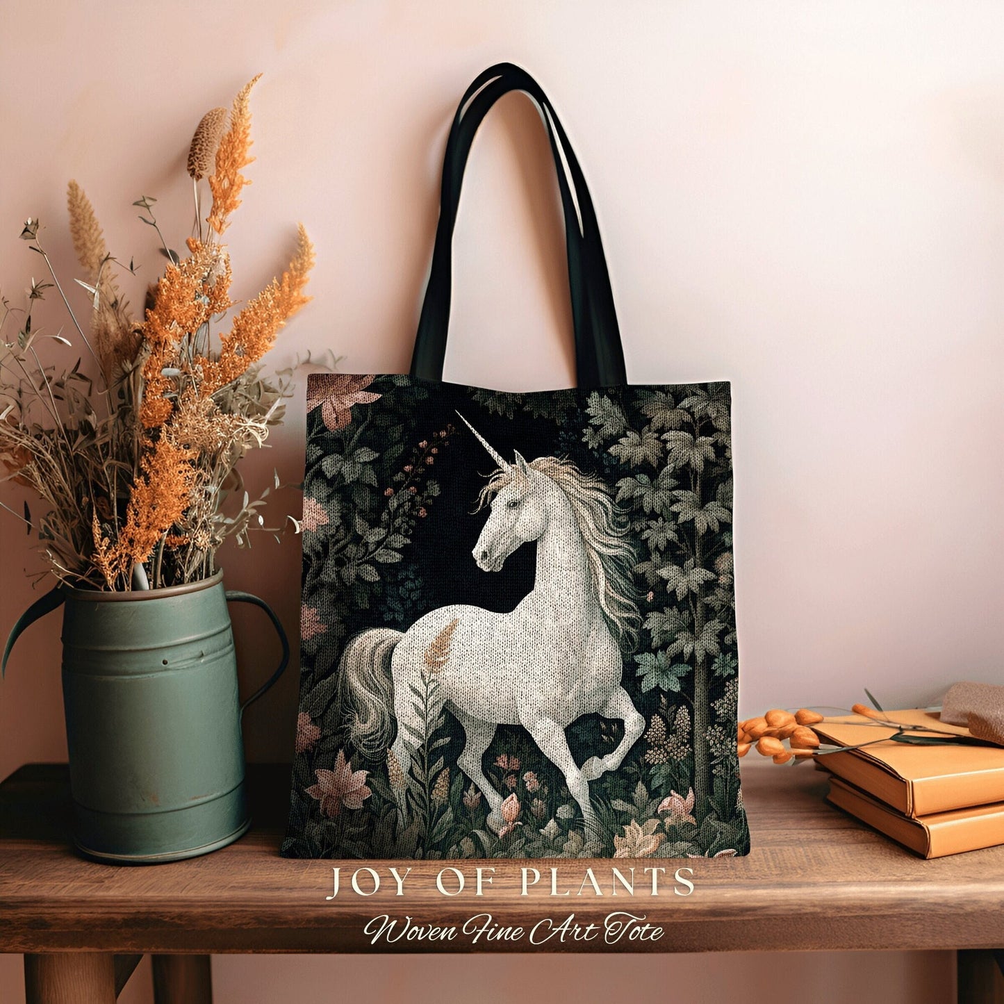 Mystic Unicorn Tapestry Tote | William Morris Inspired Tote Bag Aesthetic Mystical Tapestry Tote Woven Victorian Fairycore Folklore Tote Bag