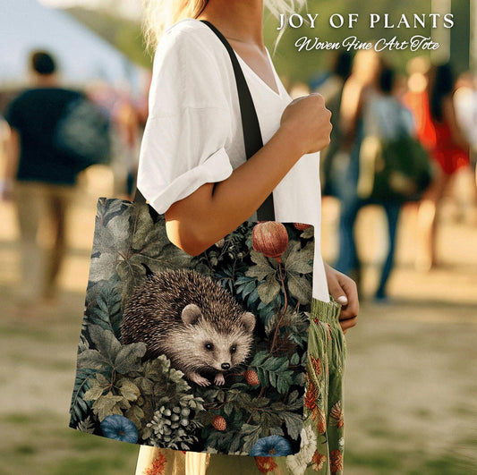 Hedgehog Casual Tote Bag | Boho Cottagecore Accessory William Morris Inspired Handbag Hedge Hog Satchel Fairycore Botanical Aesthetic Art |