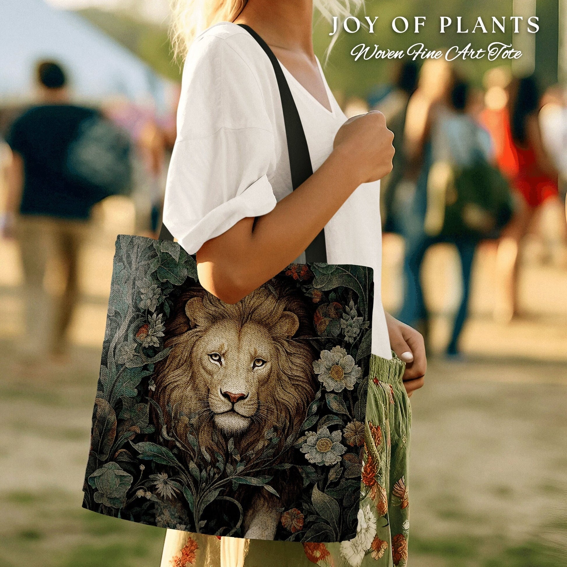 Witchy Lion Tote Bag | William Morris Inspired Tote Bag Cottagecore Satchel Maximalist Woven Tapestry Tote Botanical Fairy Grunge Bag Lion |