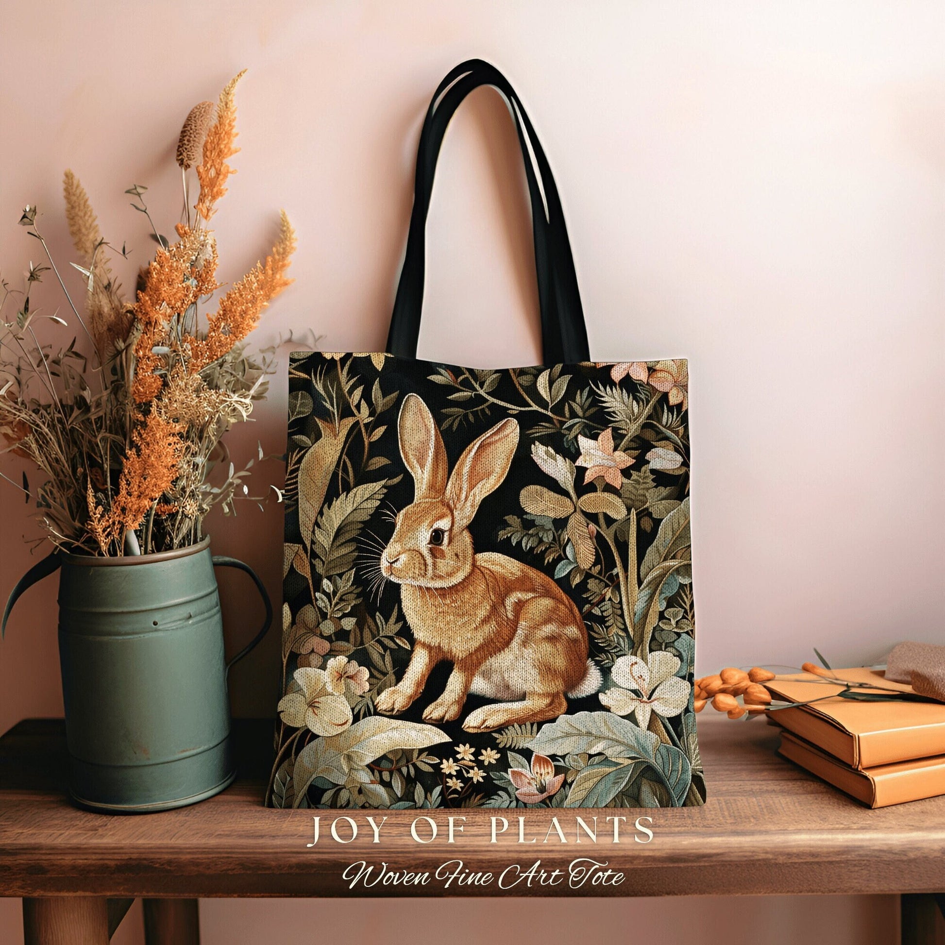 Botanical Rabbit Tote Woven | Nature Inspired Satchel Forestcore Maximalist Tapestry Tote Cottagecore Rabbit Aesthetic Fairycore Bag |