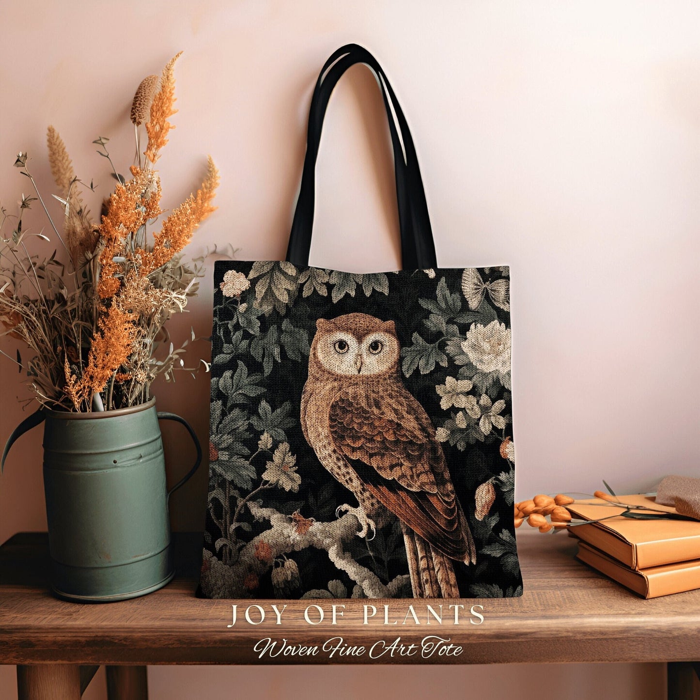 Whimsical Owl Tapestry Tote Woven | William Morris Inspired Tote Bag Aesthetic Botanical Tapestry Tote Woven Victorian Fairy Core Owl Tote |