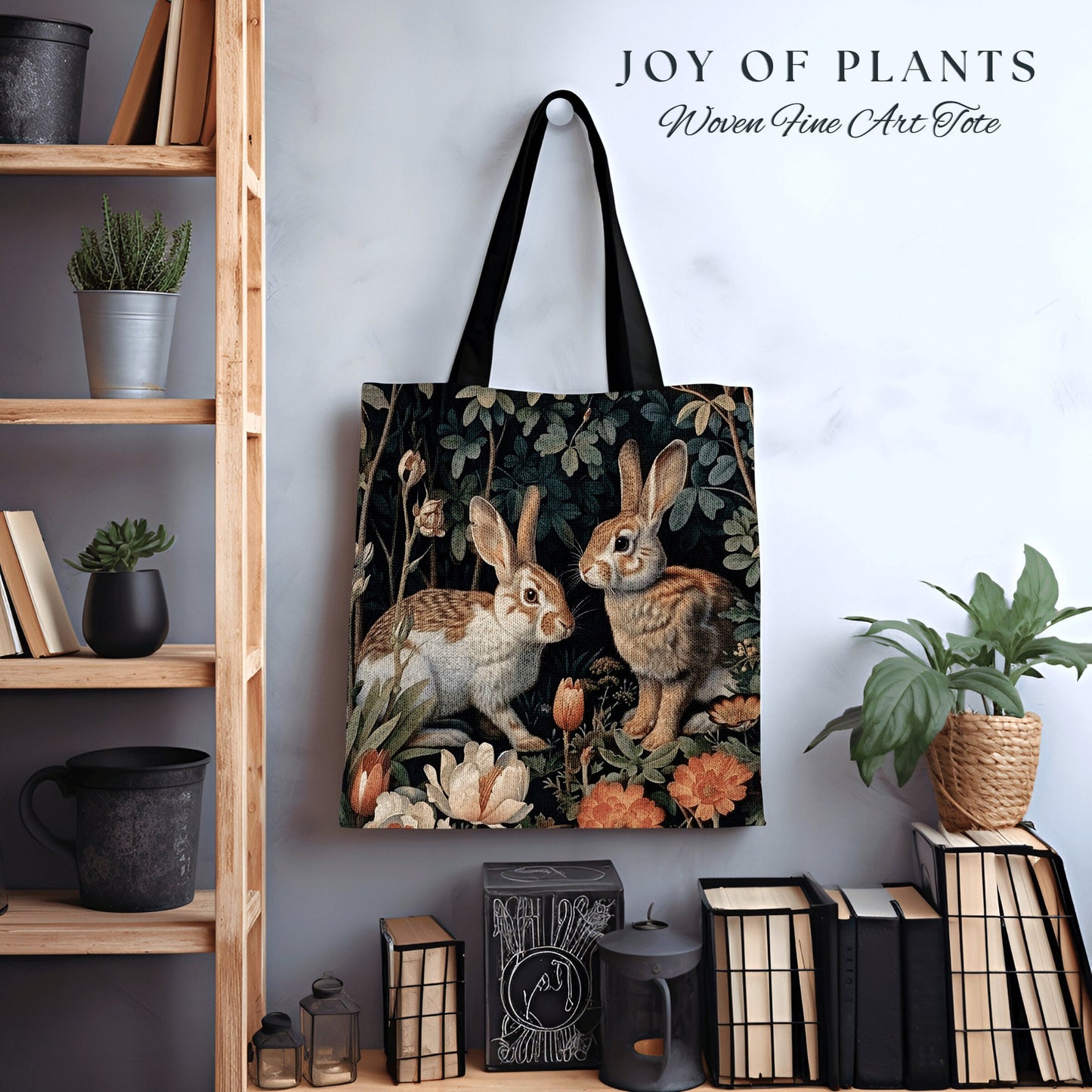 Forest Bunnies Woven Tote | Nature Inspired Satchel Forestcore Maximalist Tapestry Tote Cottagecore Rabbit Aesthetic Fairycore Bag