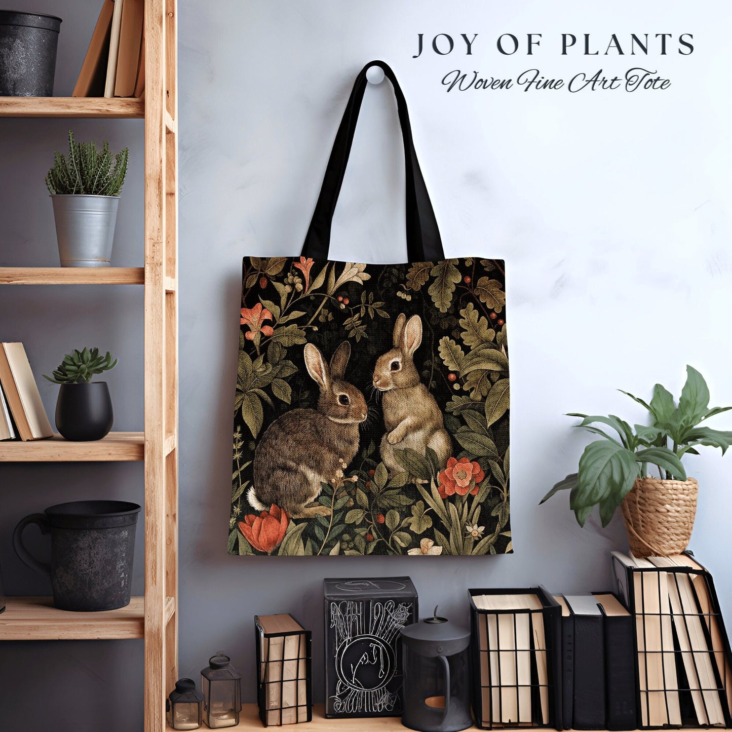 Dark Woodland Tote Bag | Nature Inspired Satchel Forestcore Maximalist Tapestry Tote Cottagecore Rabbit Aesthetic Fairycore Spring Bunnies