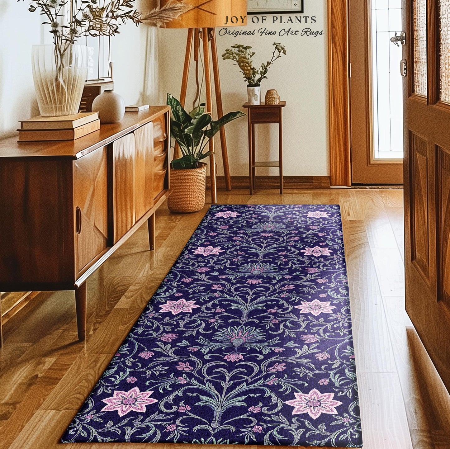 Art Deco Aesthetic Floral Area Rug | Whimsical Maximalist Ornate Dark Renaissance Style Art Deco Aesthetic Lavender Purple Botanical Rug