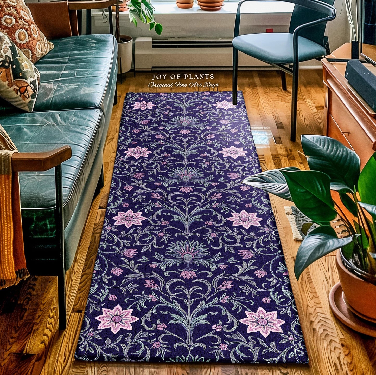 Art Deco Aesthetic Floral Area Rug | Whimsical Maximalist Ornate Dark Renaissance Style Art Deco Aesthetic Lavender Purple Botanical Rug