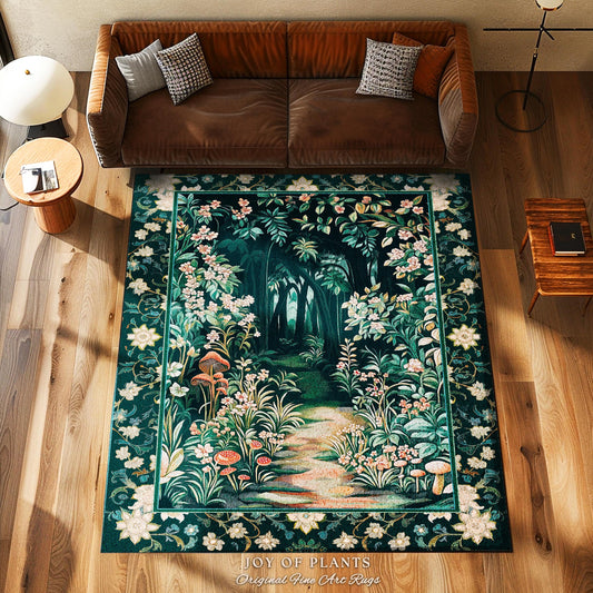 Cottagecore Woodland Nature Rug | Whimsigoth Folklore Room Decor Ethereal Aesthetic Area Rug Nature Inspired Magic Fairy Inspired Bedroom |