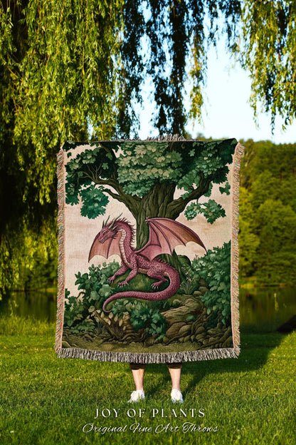 Magical Dragon Blanket Mystical Woodland Decor Cozy Throw | Fantasy Dragon Art Medieval Inspired Art Home Accent Light Academia Forestcore