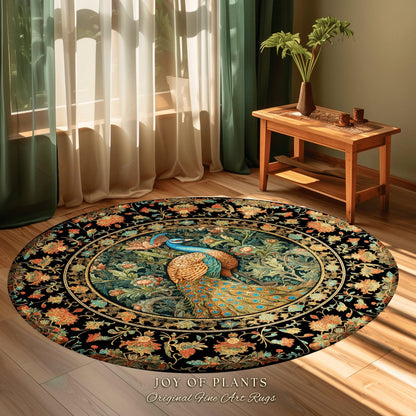 Eclectic Peacock Area Rug | Whimsical Bedroom Decor William Morris Style Cottagecore Room Dark Academia Royalcore Rug Maximalist Art |