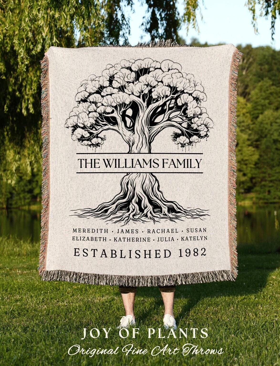 Last Name Family Tree Blanket | Custom Family Tree Personalized Tapestry Meaningful Mother's Day Gift Thoughtful Gift for Mom Sentimental |