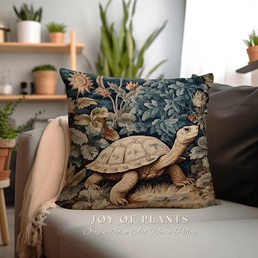 Vintage Tortoise Throw Pillow | William Morris Inspired Pillow Woodland Cottagecore Decor Pillow Maximalist Home Decor Morris Tortoise Decor