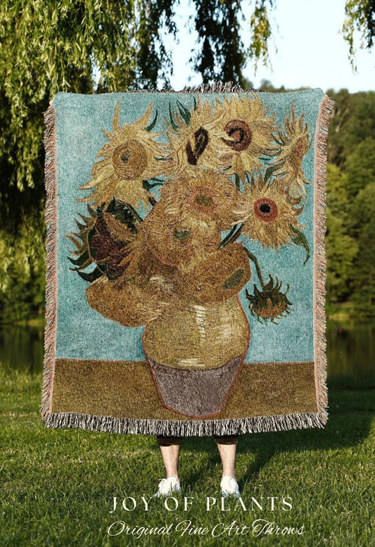 Van Gogh Sunflower Woven Tapestry | Wildflowers Woven Blanket | Custom Painting Blanket | Dark Academia Decor | Fine Art Woven Blanket Gift