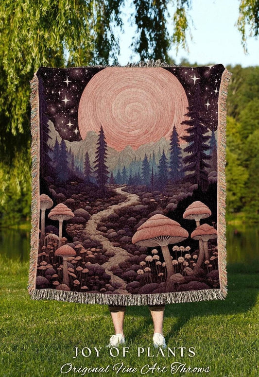 Whimsical Landscape Bedroom Throw | Ethereal Aesthetic Folklore Blanket Bedroom Decor Celestial Throw Whimsigoth Gift for Mushroom Lover