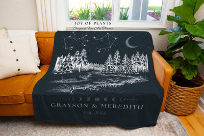 Woodland Night Sky Custom Blanket | Celestial Landscape Anniversary Wall Art Celestial Aesthetic Zodiac Sign Couples Custom Constellation |