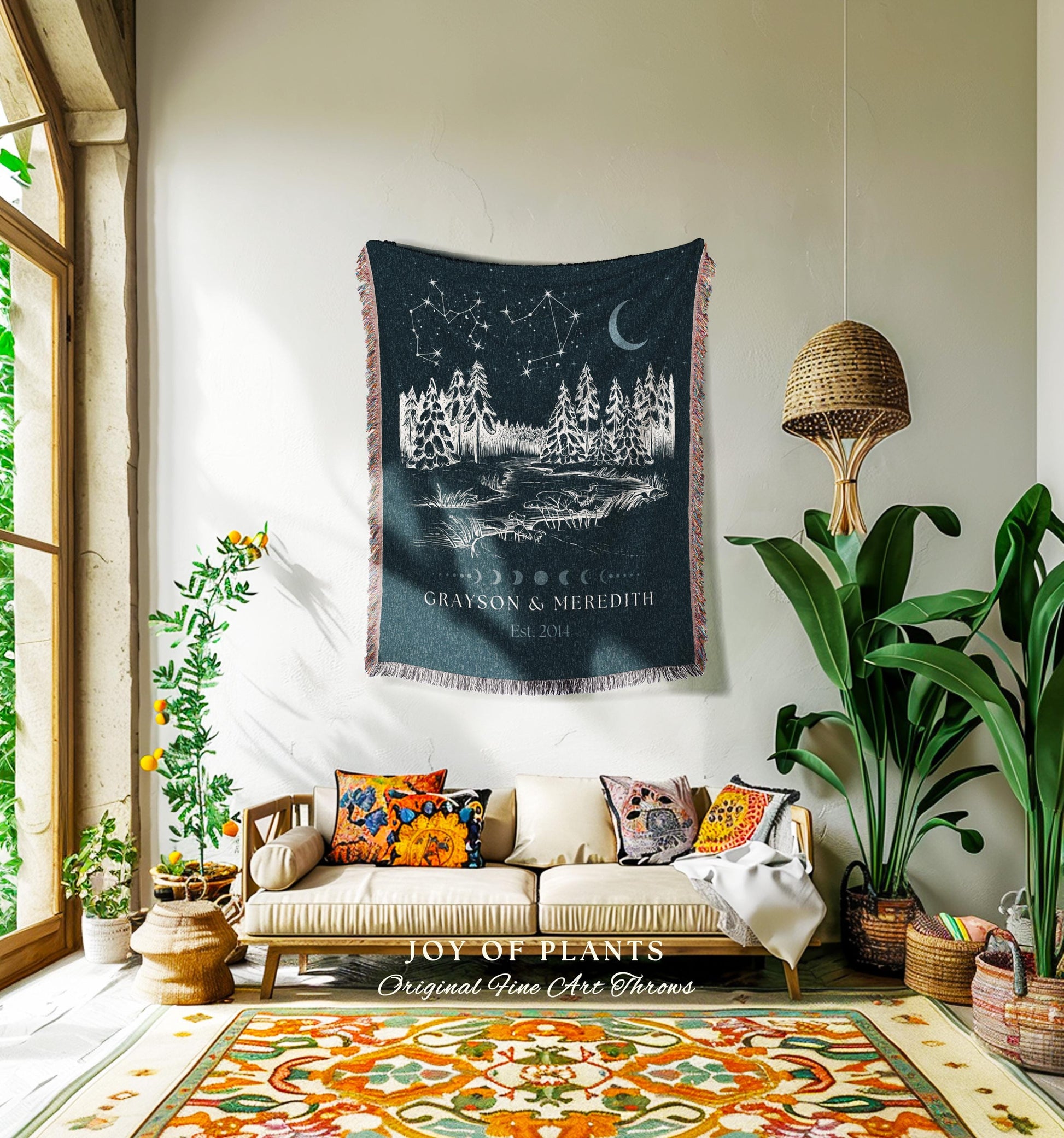 Woodland Night Sky Custom Blanket | Celestial Landscape Anniversary Wall Art Celestial Aesthetic Zodiac Sign Couples Custom Constellation |