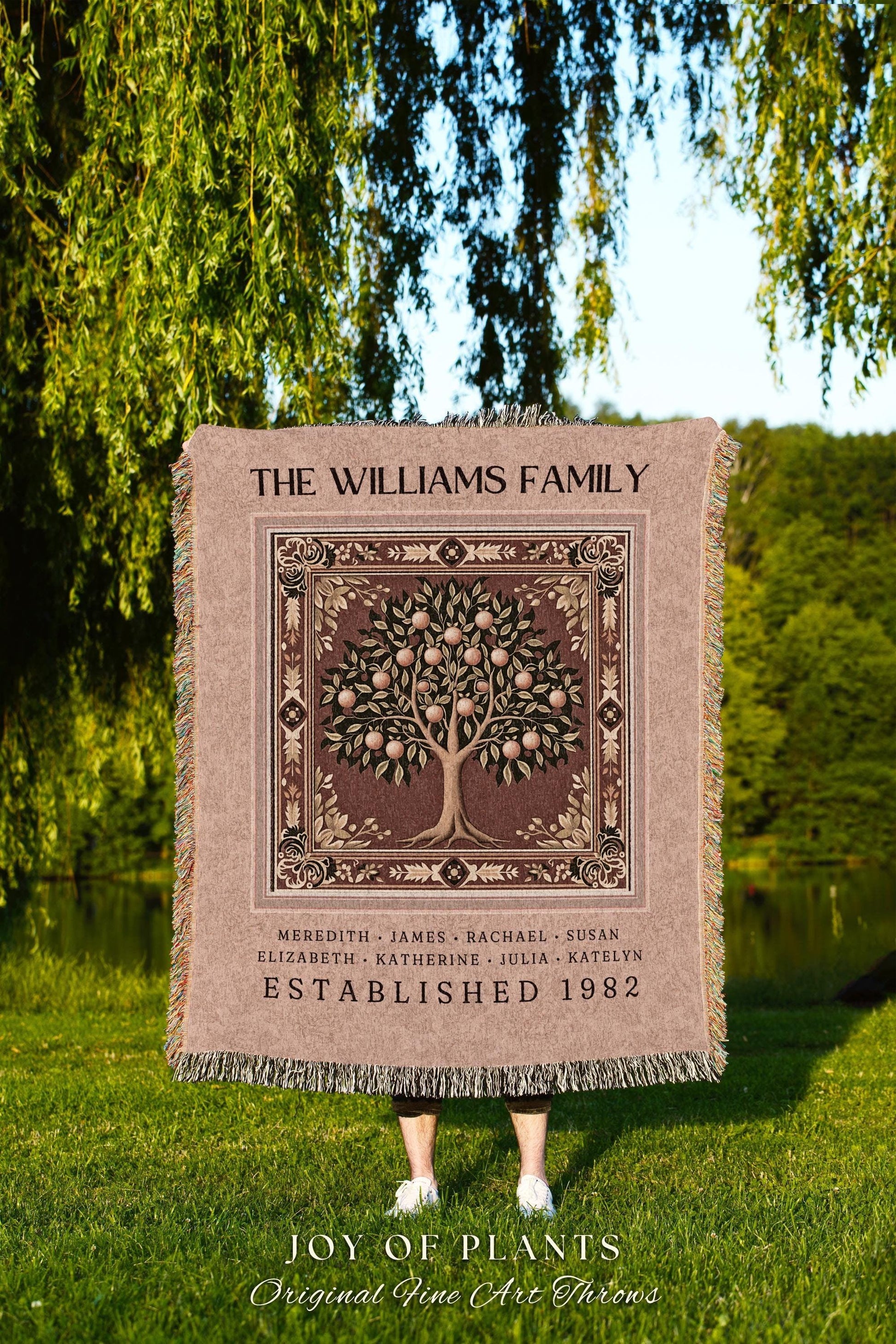 Boho Family Tree Blanket Ancestry Throw with Names Custom Keepsake Gift Personalized Family Heirloom Tapestry Tree of Life Bohemian Decor