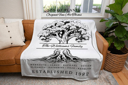 Family Tree Blanket Last Name Gift | Custom Family Tree Personalized Mother's Day Gift Custom Blanket for Mom Sentimental Family Gift Custom